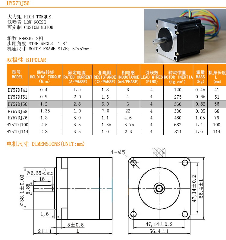 57步进电机 2.8A 57BYG250B步进电机 1.2N.m 雕刻机57-56(图1)